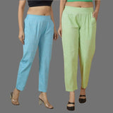 Combo of 2 Women Mint Green Sky Blue Cotton Trouser Pant