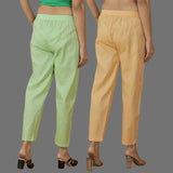Combo of 2 Women Mint Green Yellow Cotton Trouser Pant