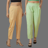 Combo of 2 Women Mint Green Yellow Cotton Trouser Pant