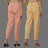 Combo of 2 Women Peach Yellow Cotton Trouser Pant