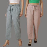 Combo of 2 Women Yellow Black Cotton Checks Belt Pant