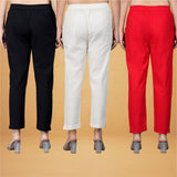 Combo of 3 Cotton Beige Red and Black Women Regular Fit Solid Trousers