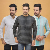 Combo of 3 Men Kurtas Stripe Cotton Handloom Black Green and White