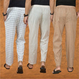COMBO OF 3 MEN STRIPE COTTON HANDLOOM PANT BEIGE BEIGE AND WHITE-