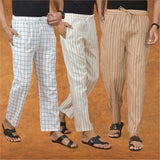 COMBO OF 3 MEN STRIPE COTTON HANDLOOM PANT BEIGE BEIGE AND WHITE-