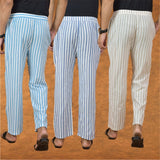 COMBO OF 3 MEN STRIPE COTTON HANDLOOM PANT BEIGE BLUE AND SKY BLUE