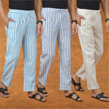 COMBO OF 3 MEN STRIPE COTTON HANDLOOM PANT BEIGE BLUE AND SKY BLUE