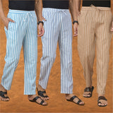 COMBO OF 3 MEN STRIPE COTTON HANDLOOM PANT BEIGE BLUE AND SKY BLUE