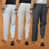 COMBO OF 3 MEN STRIPE COTTON HANDLOOM PANT BLACK BEIGE AND WHITE