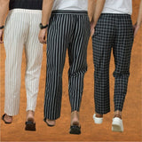 COMBO OF 3 MEN STRIPE COTTON HANDLOOM PANT BLACK BLACK AND BEIGE