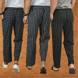 COMBO OF 3 MEN STRIPE COTTON HANDLOOM PANT BLACK BLACK AND BLACK