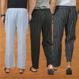 COMBO OF 3 MEN STRIPE COTTON HANDLOOM PANT BLACK BLACK AND BLUE