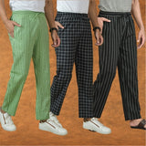 COMBO OF 3 MEN STRIPE COTTON HANDLOOM PANT BLACK BLACK AND OLIVE GREEN