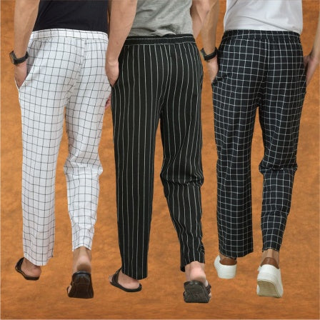 COMBO OF 3 MEN STRIPE COTTON HANDLOOM PANT BLACK BLACK AND WHITE