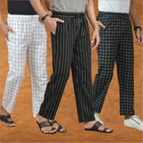 COMBO OF 3 MEN STRIPE COTTON HANDLOOM PANT BLACK BLACK AND WHITE