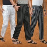 COMBO OF 3 MEN STRIPE COTTON HANDLOOM PANT BLACK BLACK AND WHITE