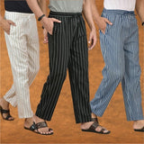 COMBO OF 3 MEN STRIPE COTTON HANDLOOM PANT BLACK BLUE AND BEIGE