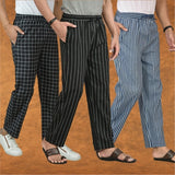 COMBO OF 3 MEN STRIPE COTTON HANDLOOM PANT BLACK BLUE AND BLACK