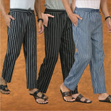 COMBO OF 3 MEN STRIPE COTTON HANDLOOM PANT BLACK BLUE AND BLACK