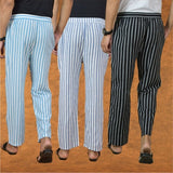 COMBO OF 3 MEN STRIPE COTTON HANDLOOM PANT BLACK BLUE AND SKY BLUE-