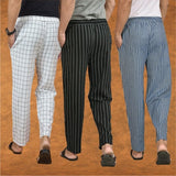 COMBO OF 3 MEN STRIPE COTTON HANDLOOM PANT BLACK BLUE AND WHITE