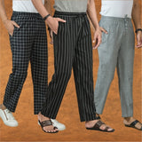COMBO OF 3 MEN STRIPE COTTON HANDLOOM PANT BLACK GRAY AND BLACK