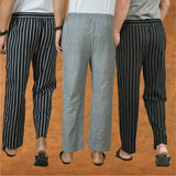 COMBO OF 3 MEN STRIPE COTTON HANDLOOM PANT BLACK GRAY AND BLACK