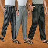 COMBO OF 3 MEN STRIPE COTTON HANDLOOM PANT BLACK GRAY AND BLACK