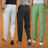 COMBO OF 3 MEN STRIPE COTTON HANDLOOM PANT BLACK OLIVE GREEN AND WHITE