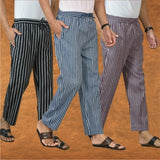 COMBO OF 3 MEN STRIPE COTTON HANDLOOM PANT BLACK PURPLE AND BLACK