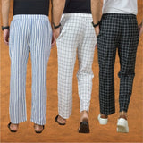 COMBO OF 3 MEN STRIPE COTTON HANDLOOM PANT BLACK WHITE AND BLUE