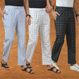 COMBO OF 3 MEN STRIPE COTTON HANDLOOM PANT BLACK WHITE AND BLUE