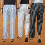 COMBO OF 3 MEN STRIPE COTTON HANDLOOM PANT BLACK WHITE AND BLUE