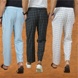 COMBO OF 3 MEN STRIPE COTTON HANDLOOM PANT BLACK WHITE AND SKY BLUE