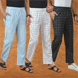 COMBO OF 3 MEN STRIPE COTTON HANDLOOM PANT BLACK WHITE AND SKY BLUE