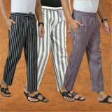 COMBO OF 3 MEN STRIPE COTTON HANDLOOM PANT BLUE BEIGE AND BLACK