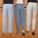 COMBO OF 3 MEN STRIPE COTTON HANDLOOM PANT BLUE BEIGE AND BLUE