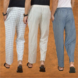 COMBO OF 3 MEN STRIPE COTTON HANDLOOM PANT BLUE BEIGE AND WHITE
