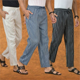 COMBO OF 3 MEN STRIPE COTTON HANDLOOM PANT BLUE BLACK AND BEIGE