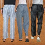 COMBO OF 3 MEN STRIPE COTTON HANDLOOM PANT BLUE BLACK AND BLUE