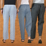 COMBO OF 3 MEN STRIPE COTTON HANDLOOM PANT BLUE BLACK AND BLUE