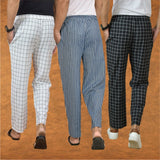 COMBO OF 3 MEN STRIPE COTTON HANDLOOM PANT BLUE BLACK AND WHITE