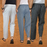 COMBO OF 3 MEN STRIPE COTTON HANDLOOM PANT BLUE BLACK AND WHITE
