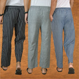 COMBO OF 3 MEN STRIPE COTTON HANDLOOM PANT BLUE GRAY AND BLACK