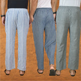 COMBO OF 3 MEN STRIPE COTTON HANDLOOM PANT BLUE GRAY AND BLUE