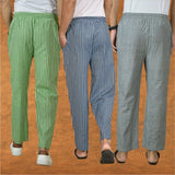 COMBO OF 3 MEN STRIPE COTTON HANDLOOM PANT BLUE GRAY AND OLIVE GREEN