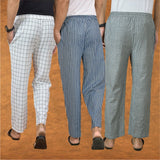 COMBO OF 3 MEN STRIPE COTTON HANDLOOM PANT BLUE GRAY AND WHITE