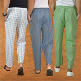 COMBO OF 3 MEN STRIPE COTTON HANDLOOM PANT BLUE OLIVE GREEN AND WHITE