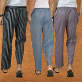 COMBO OF 3 MEN STRIPE COTTON HANDLOOM PANT BLUE PURPLE AND BLACK