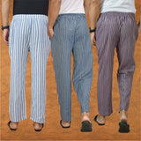 COMBO OF 3 MEN STRIPE COTTON HANDLOOM PANT BLUE PURPLE AND BLUE